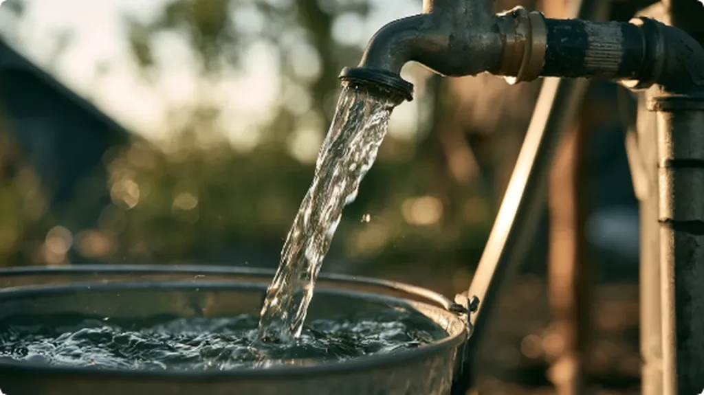 Hose filling a bucket during well system water test