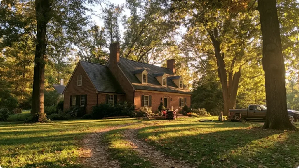 Well pump repair beside a historic brick home near Lynchburg VA